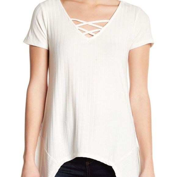 Olive +‎ Oak Asymmetrical Crosslace V Neck  Top - Picture 1 of 5